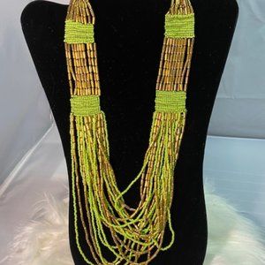 Vintage Multistrand Lime Beaded Necklace